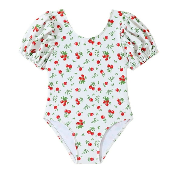 Gubotare Girls Swimsuits Rash Guard Girls Short Sleeve Rashguard Swimsuit UV Protection One-Piece Swimwear Bathing Suit Size 6T (White,6 Years)