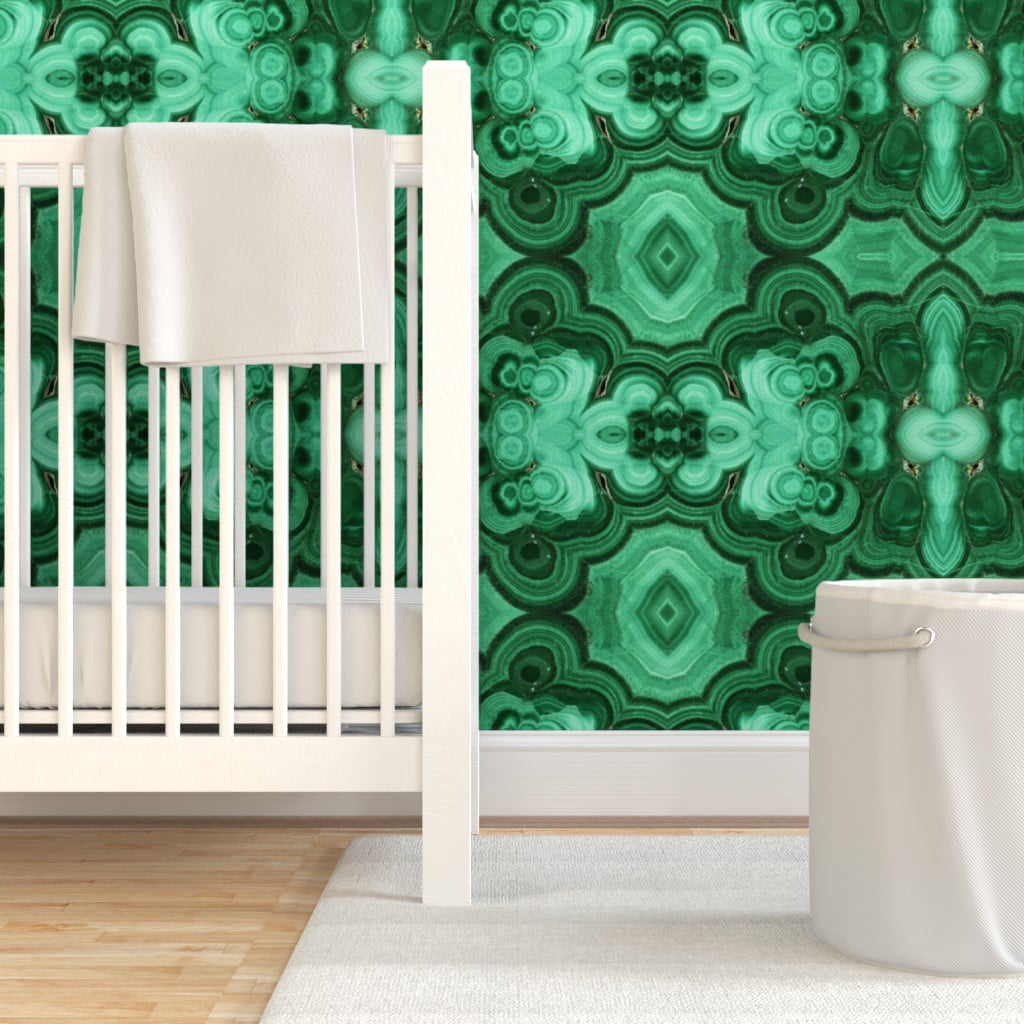Removable Water-Activated Wallpaper Mirrored Malachite Green Gemstone Agate 