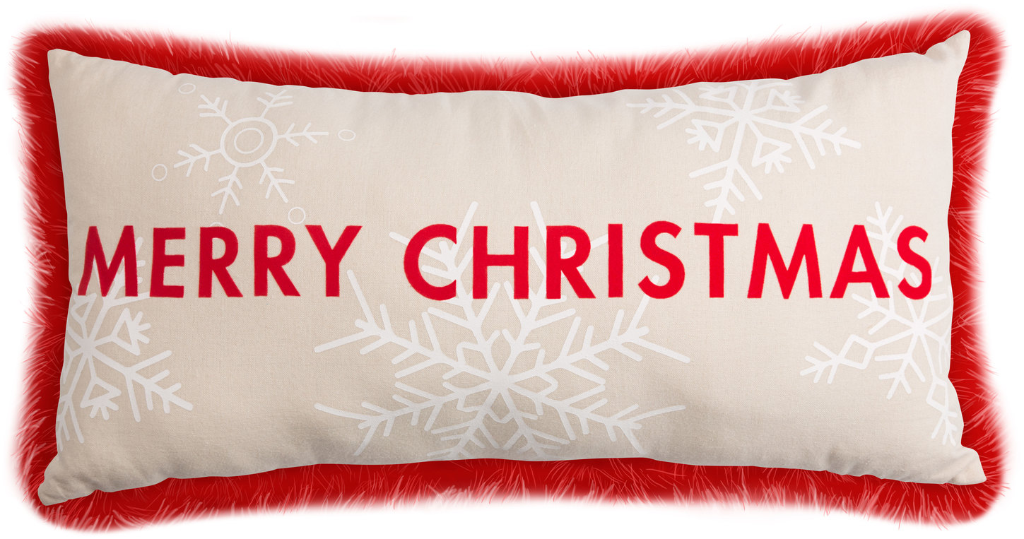 Pavilion Merry Christmas Snowflake Patterned Fur Decorative Holiday Pillow