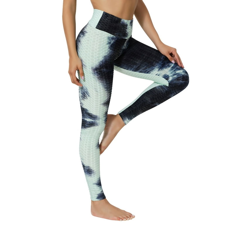 JSEZML Tie Dye Textured Leggings for Women High Waist Booty Scrunch Yoga Pants Workout Tummy Control Slimming Ruched Tights, Women's, Size: Small