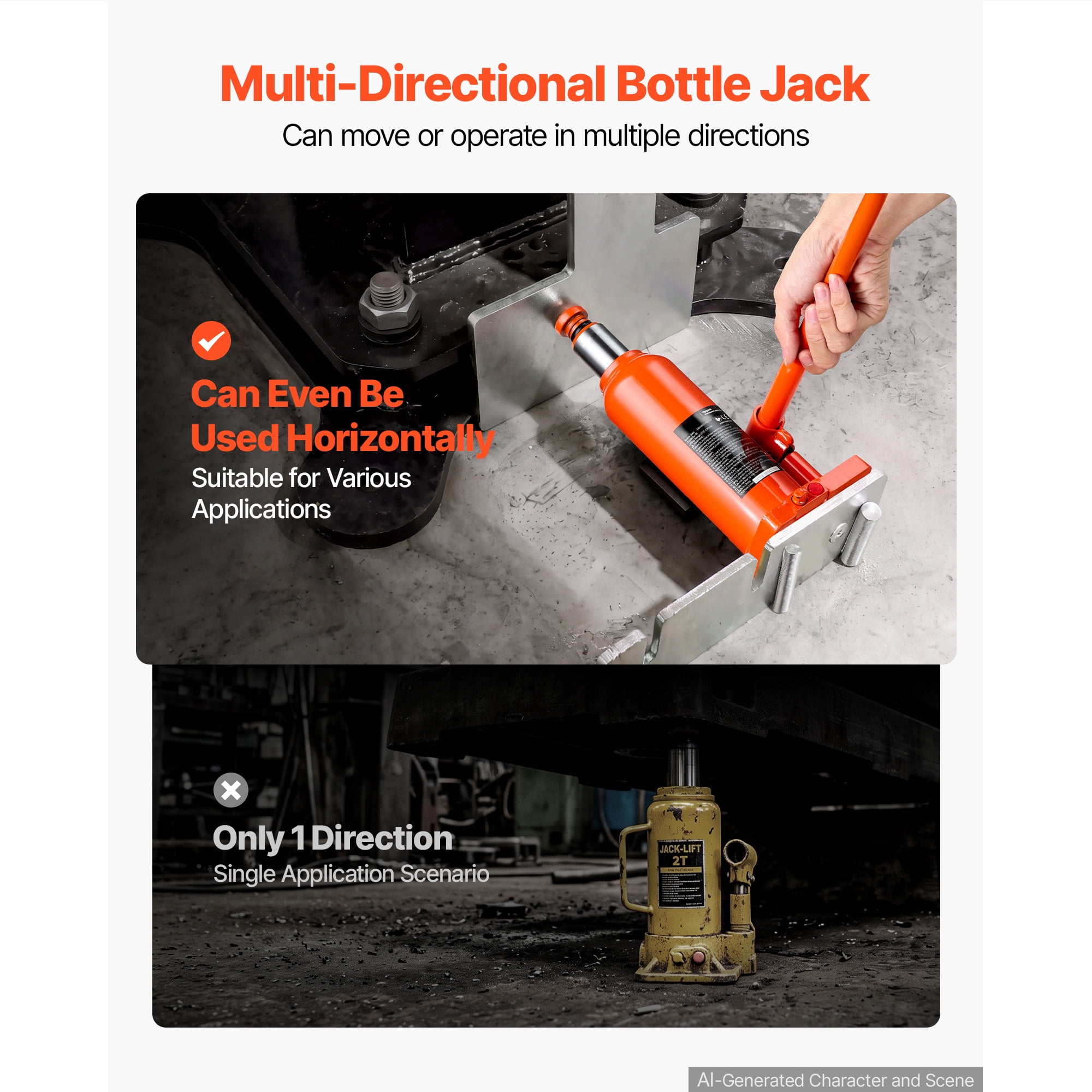 KFFKFF Hydraulic Bottle Jack 12 Ton Capacity, 9.06"-17.32" Adjustable Lifting Range,Suitable for Pickup Trucks,Medium-Duty Vehicles, RVs,Durable Multi-Directional Jack with Extended Handle