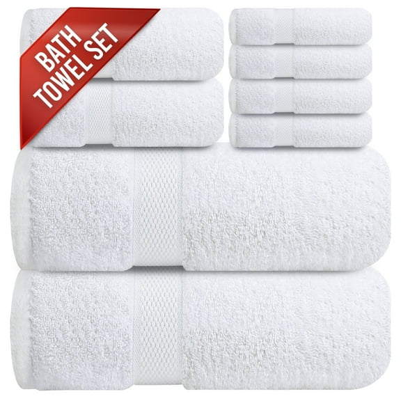 Infinitee Xclusives Premium White Bath Towel Set - [Pack of 8] - 2 Bath, 2 Hand & 4 Washcloths