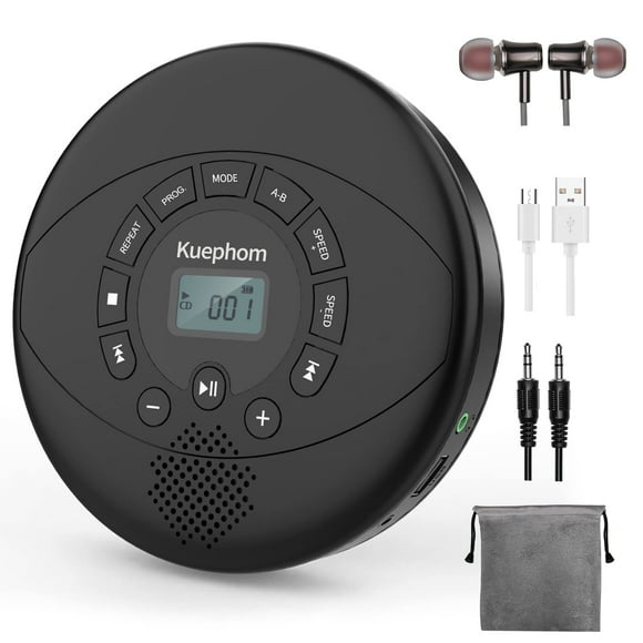 Reproductor de CD portátil Kuephom recargable con altavoz negro
