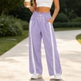 thumbnail image 5 of hotojiny Wide Leg Pants for Women Fashion High Waist Side Striped Baggy Sweat Pants Drawstring Athletic Casual Pants(Purple,Small), 5 of 6