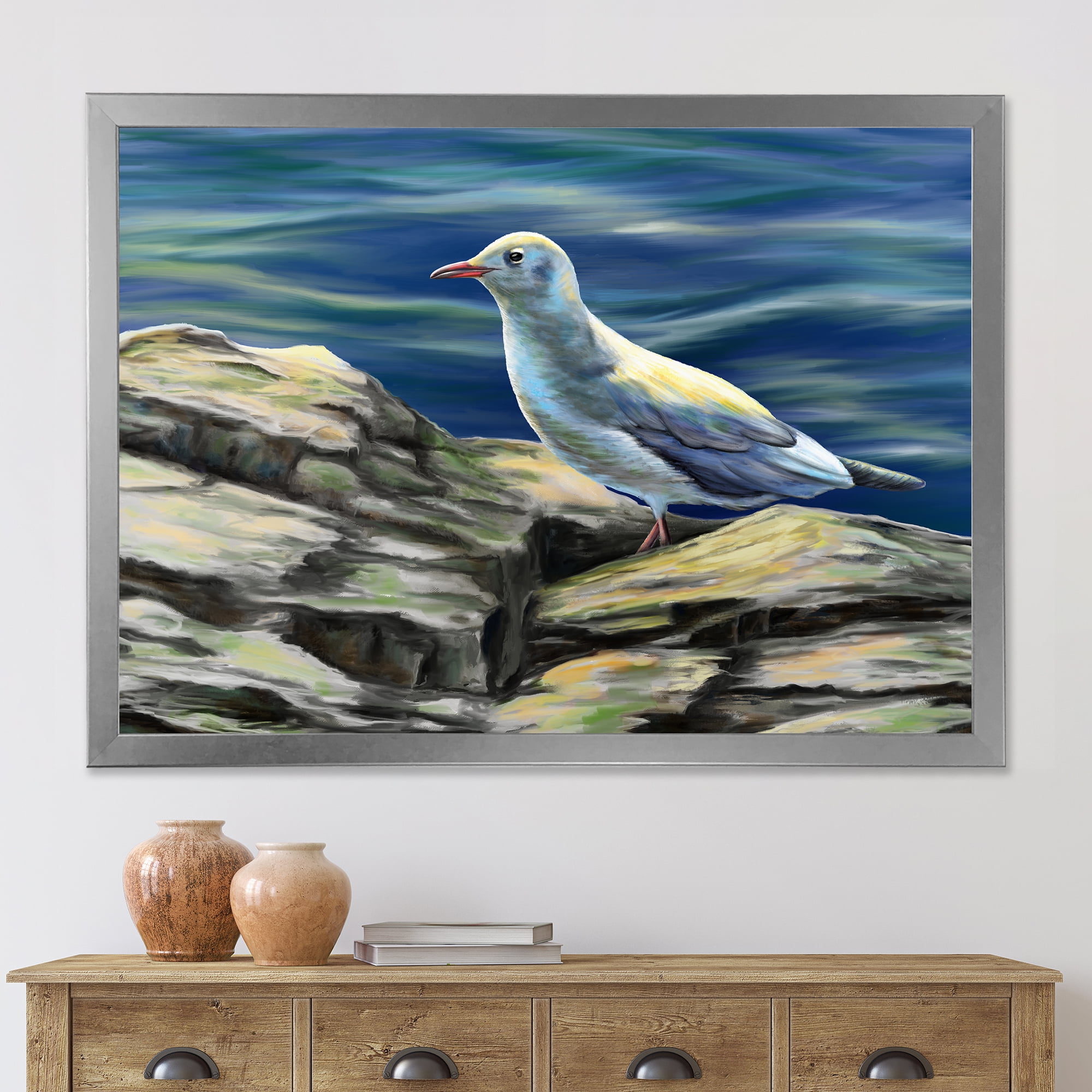 Designart 'Portrait of Seagull Birds By The Sea' Nautical & Coastal Framed Art Print