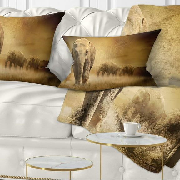 Designart Elephants at Sunset - Animal Throw Pillow - 12x20