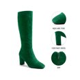thumbnail image 3 of BLISSFUL STEP Knee High Boots Square Toe Chunky Heel Tall Boots Side Zipper Long Boot Green 6, 3 of 8