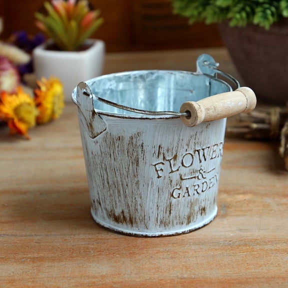 Luxcidy Galvanized Buckets, Farmhouse Metal Bucket White Galvanized Flower Bucket, Plants Pot Home Indoor Outdoor Decor Tin Planter,1pc