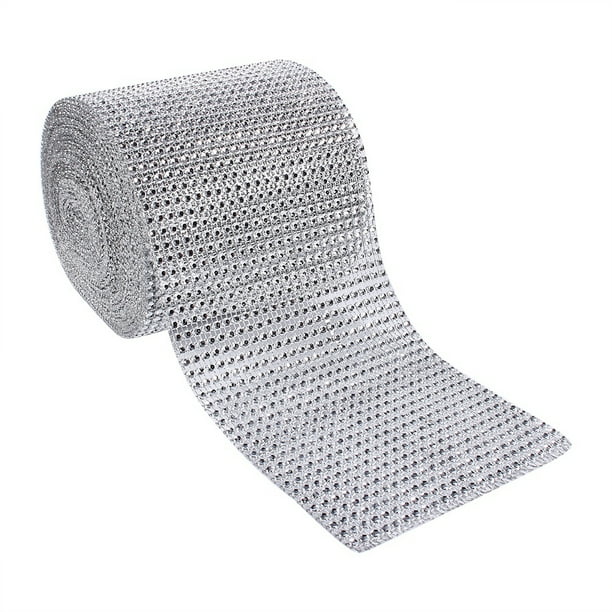 Rollo de cinta de malla de diamantes de imitación NikouMX Plástico Plateado 10 yardas
