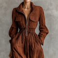 thumbnail image 5 of Women's Plus Size Solid Color Cotton Linen Blend Jumpsuit, Long Sleeve Zip Up Collar Wide Leg Romper with Elastic Waistband, Stylish Casual Streetwear Coffee L, 5 of 7