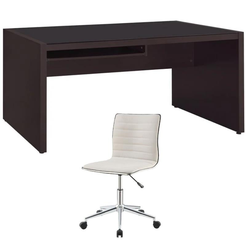 Dolls House White Computer Desk & Black Swivel Chair Modern Office Furniture Set 