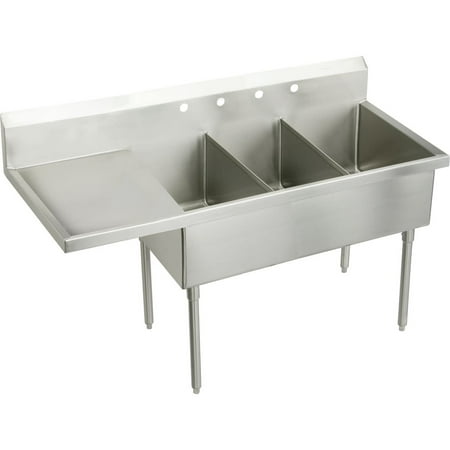 Elkay Ss8360l Sturdibilt 85-1/2" Triple Basin Free Standing Stainless Steel Utility Sink -
