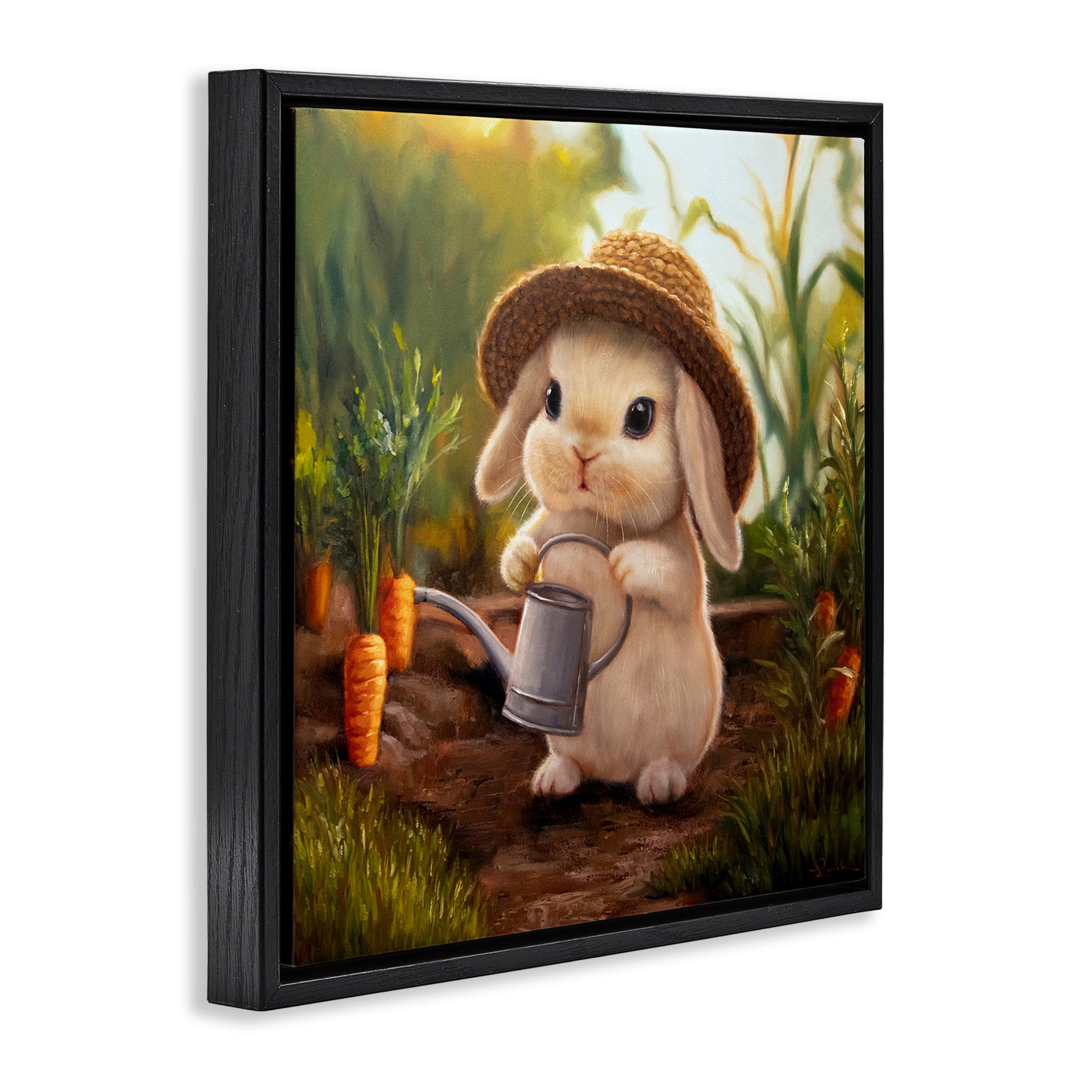 Stupell Industries Bunny with Carrot Garden Black Framed Floater Canvas Wall Art, design by Lucia Heffernan
