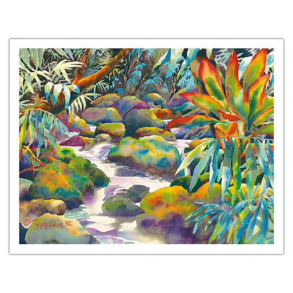 Nuʻuanu Stream - Honolulu Oahu Hawaii - From an Original Hawaii Watercolor Painting by Peggy Chun - Fine Art Matte Paper Print (Unframed) 11x14in