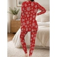 thumbnail image 5 of Women's Pajamas Set Milk Silk Long Sleeve Sleepwear Red Christmas Snowflake Lounge Sets 2 Piece, 5 of 7