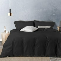Duvet Cover 3 Piece Set, Oversized King Plus Size Luxury Soft Comforter Cover Set with Button Closure, 100% Egyptian Cotton & 600 Thread Count Hotel Quality - Black Solid Quilt Cover Set.