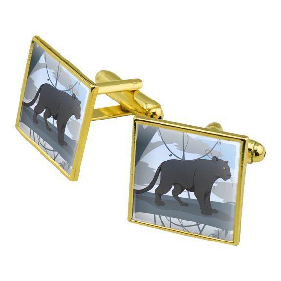 Black Panther Leopard Jaguar Forest Square Cufflink Set - Silver or Gold