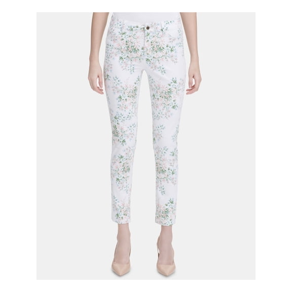 CALVIN KLEIN Womens White Floral Pants Size: 10