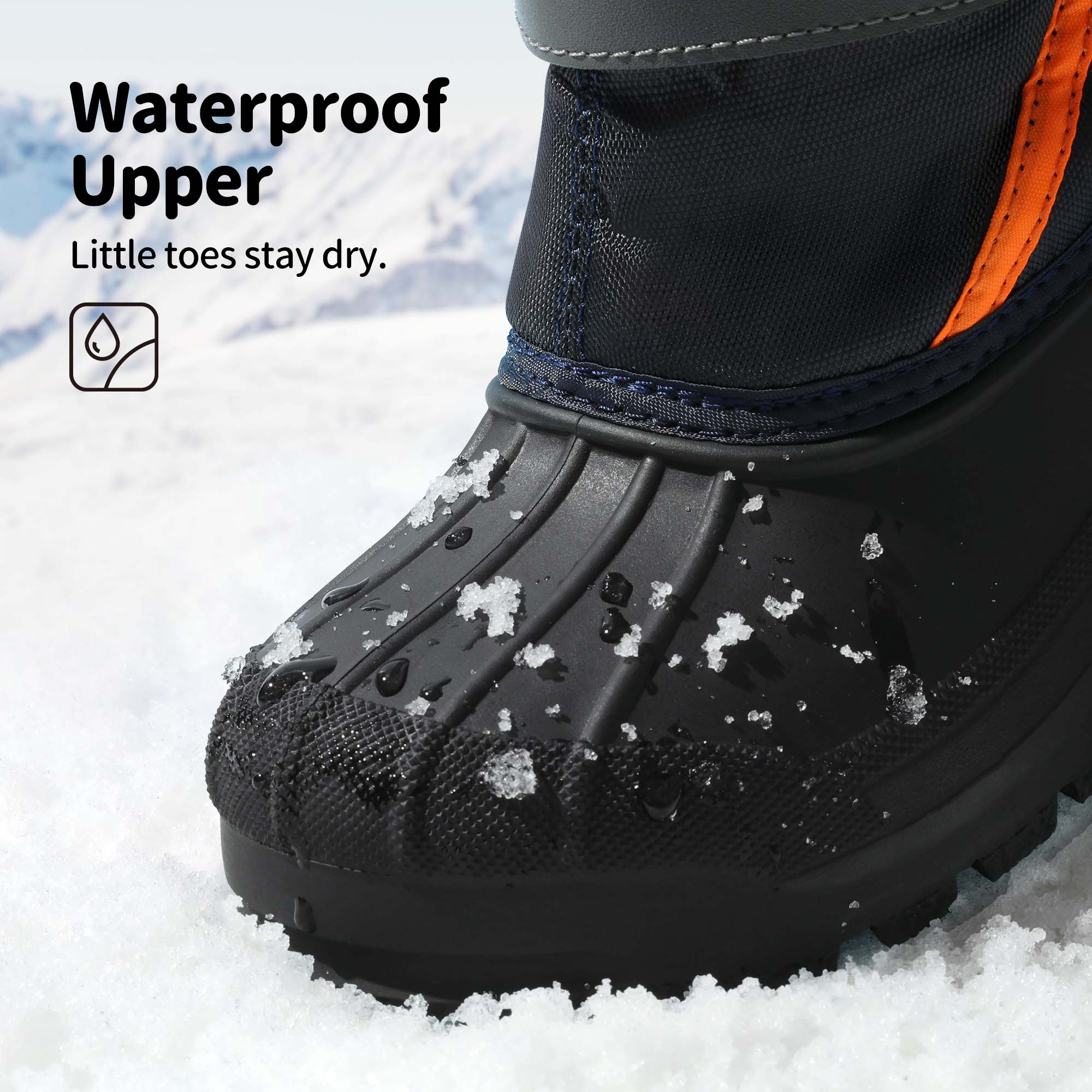 Dream Pairs Big Kid Boys & Girls Mid Calf Waterproof Winter Snow Boots KAMICK. color NAVY/GREY/ORANGE, size 2. - image 4 of 6