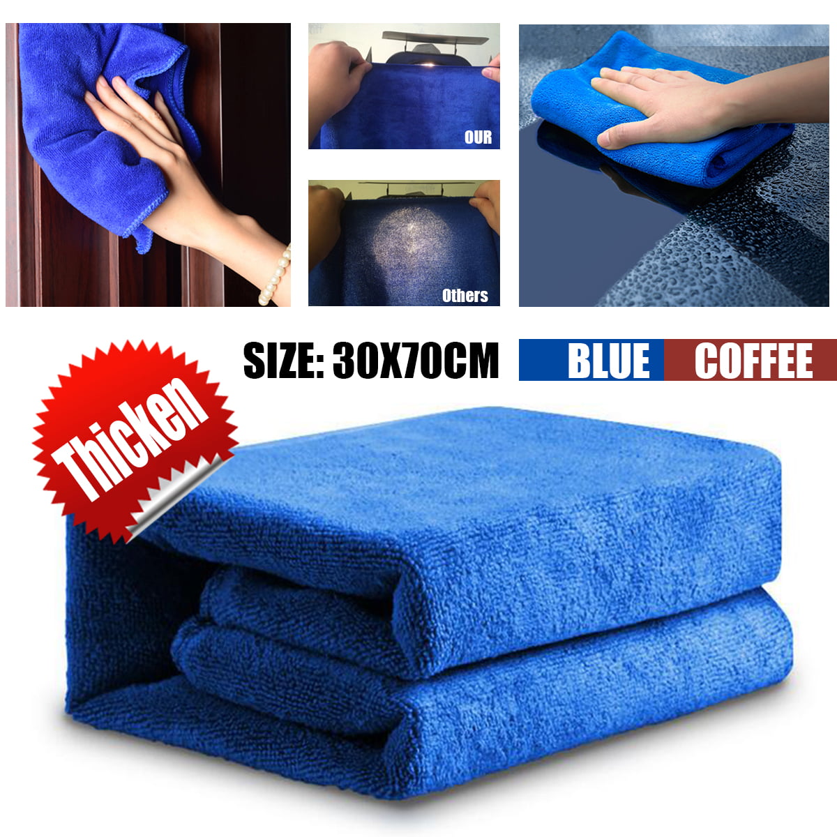 5/10Pcs Large Blue Car Cloths Microfibre Cleaning Detailing Soft Auto Wash Towel 