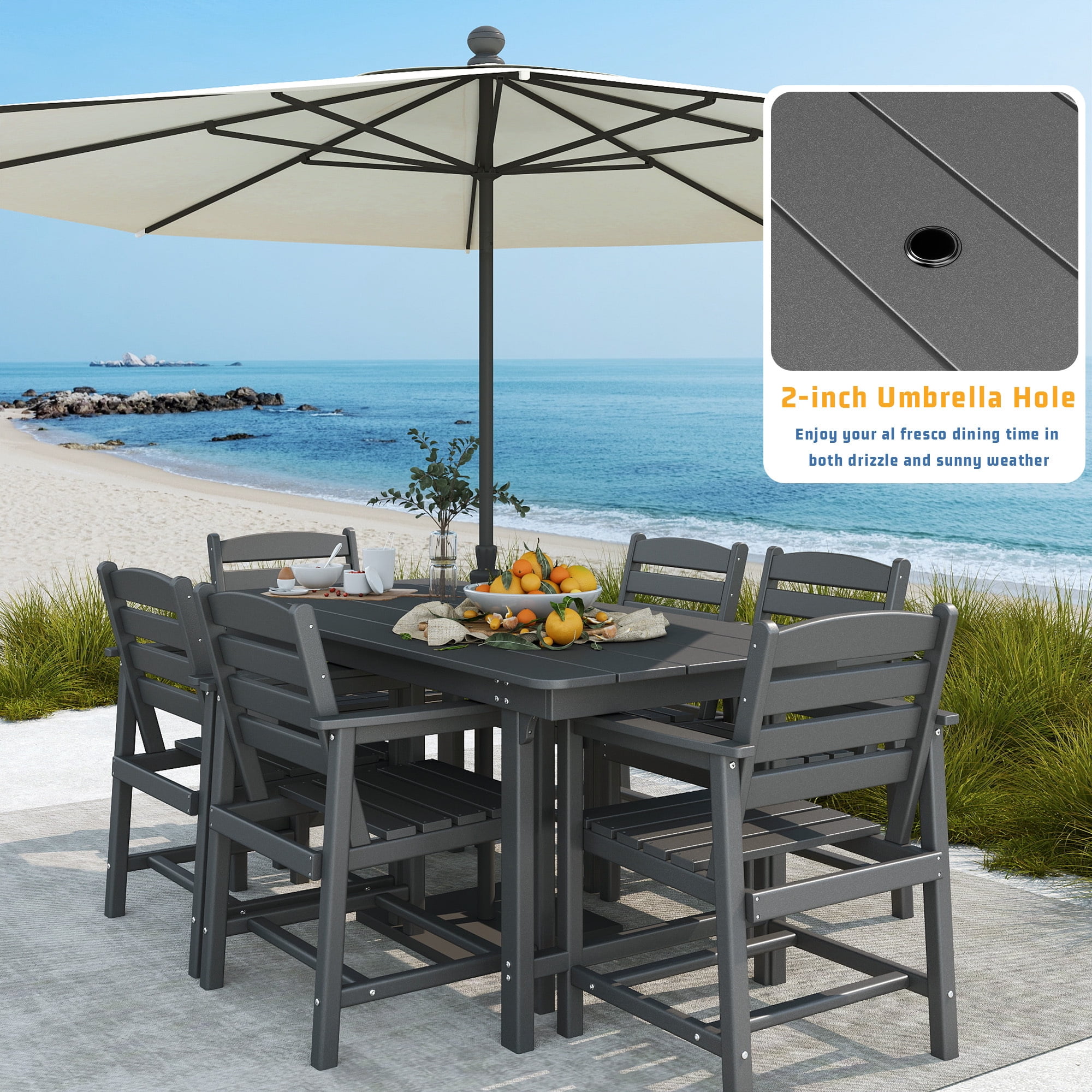FOOWIN 5PCS Patio Dining Set, HDPE All Weather Outdoor Furniture Set 4 Chairs and 1 Table, Grey