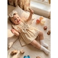 thumbnail image 4 of Aojekbee Baby Girls Rompers Solid Color Ruffles Sleeveless Crew Neck Bowknot Skirt Hem Infant Bodysuits Jumpsuits with Headband, 4 of 8