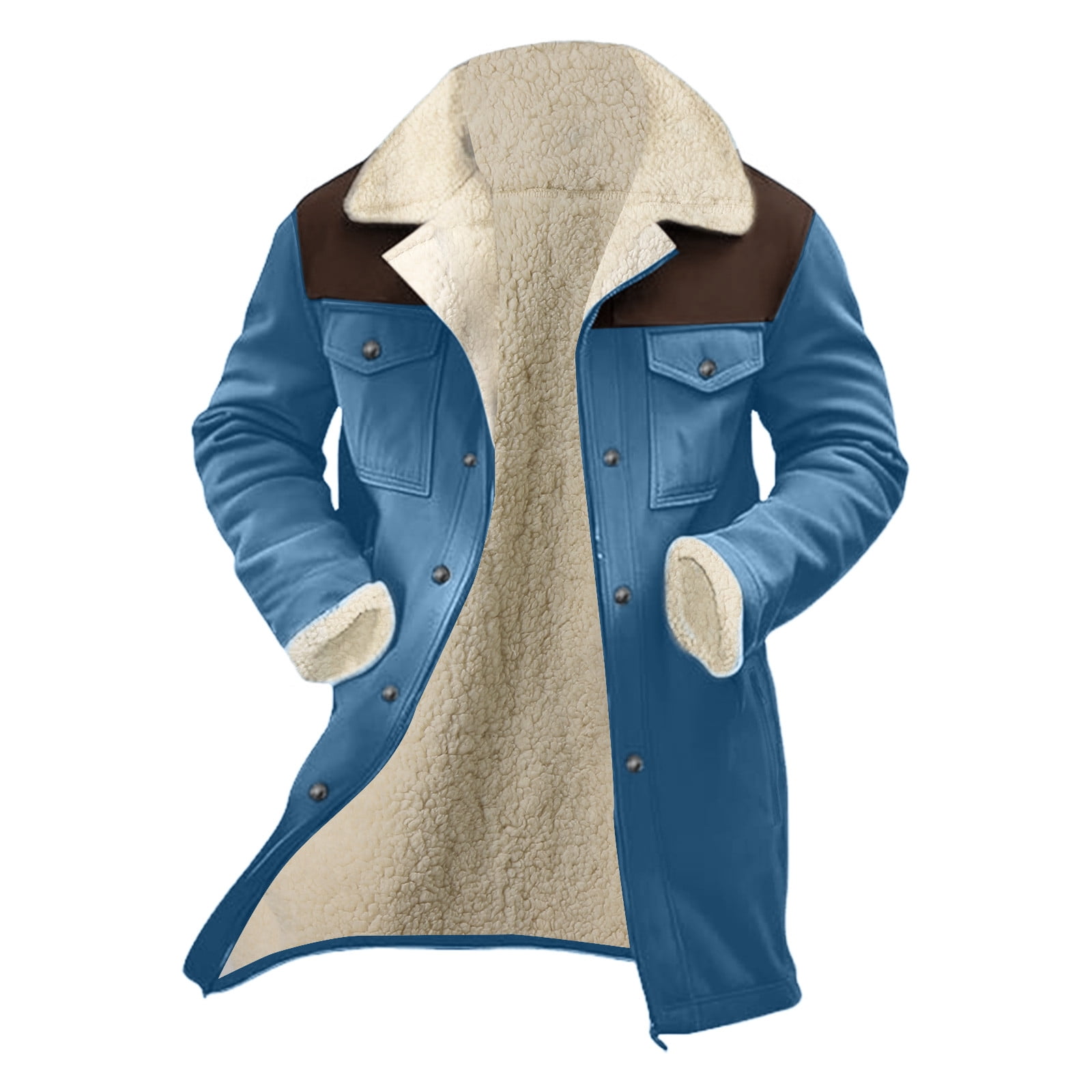Fgnfyis Mens Jacket Collar Coat Leather Zip up Motorcycle Jacket Retro Top with Multiple Pockets Mens Winter Coats Blue XL