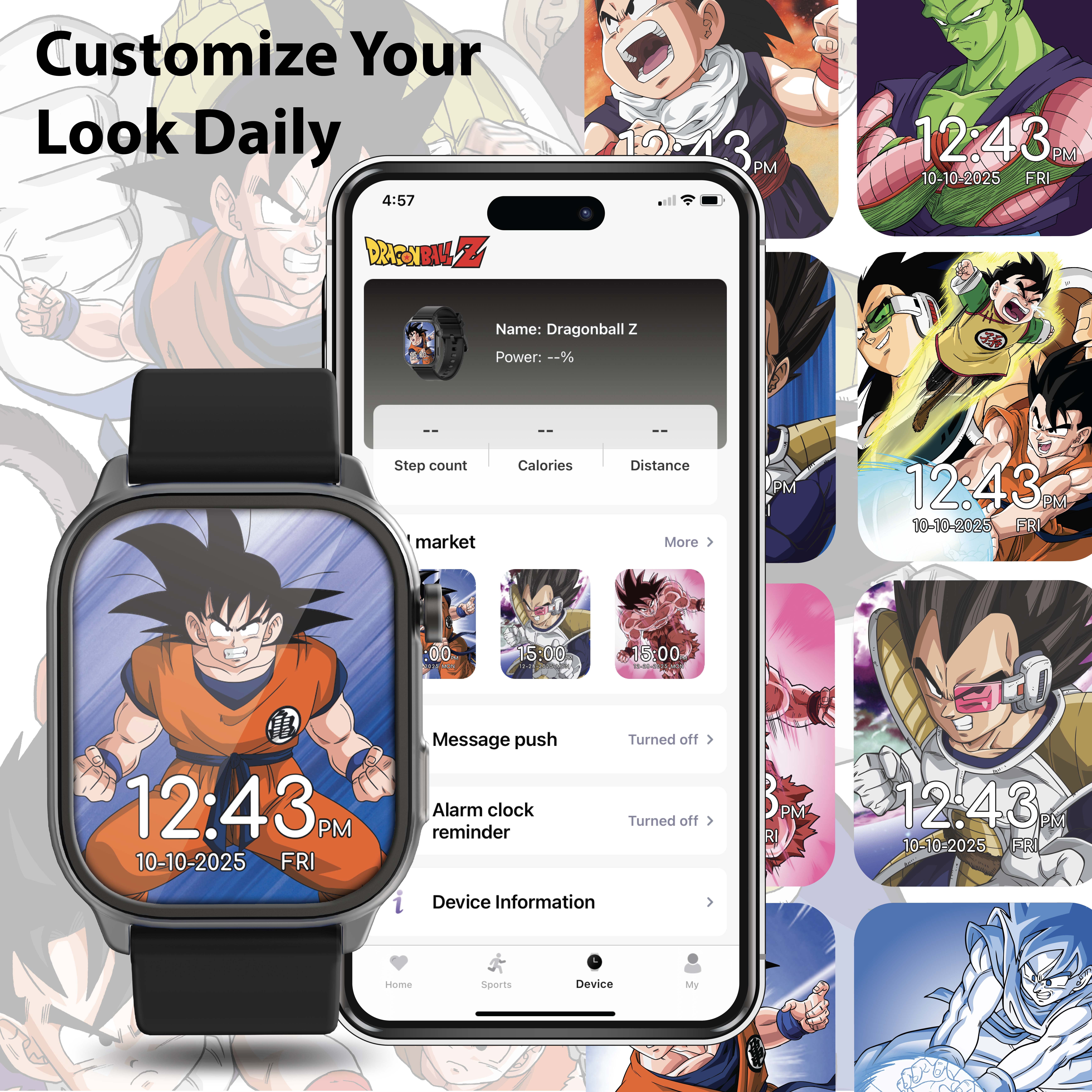 Dragon Ball Z iTime Digital Adult 46 mm Smart Watch with Blue and Gray Interchangeable Silicone Straps