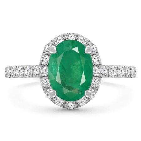 Majesty Diamonds MD210113-8 1.9 CTW Oval Green Emerald 4-Prong Oval Halo Engagement Ring in 14K White Gold - Size 8