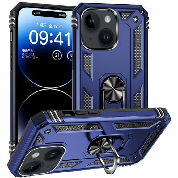 Military Grade Hybrid Case with Ring Grip for iPhone 15 Plus - Blue