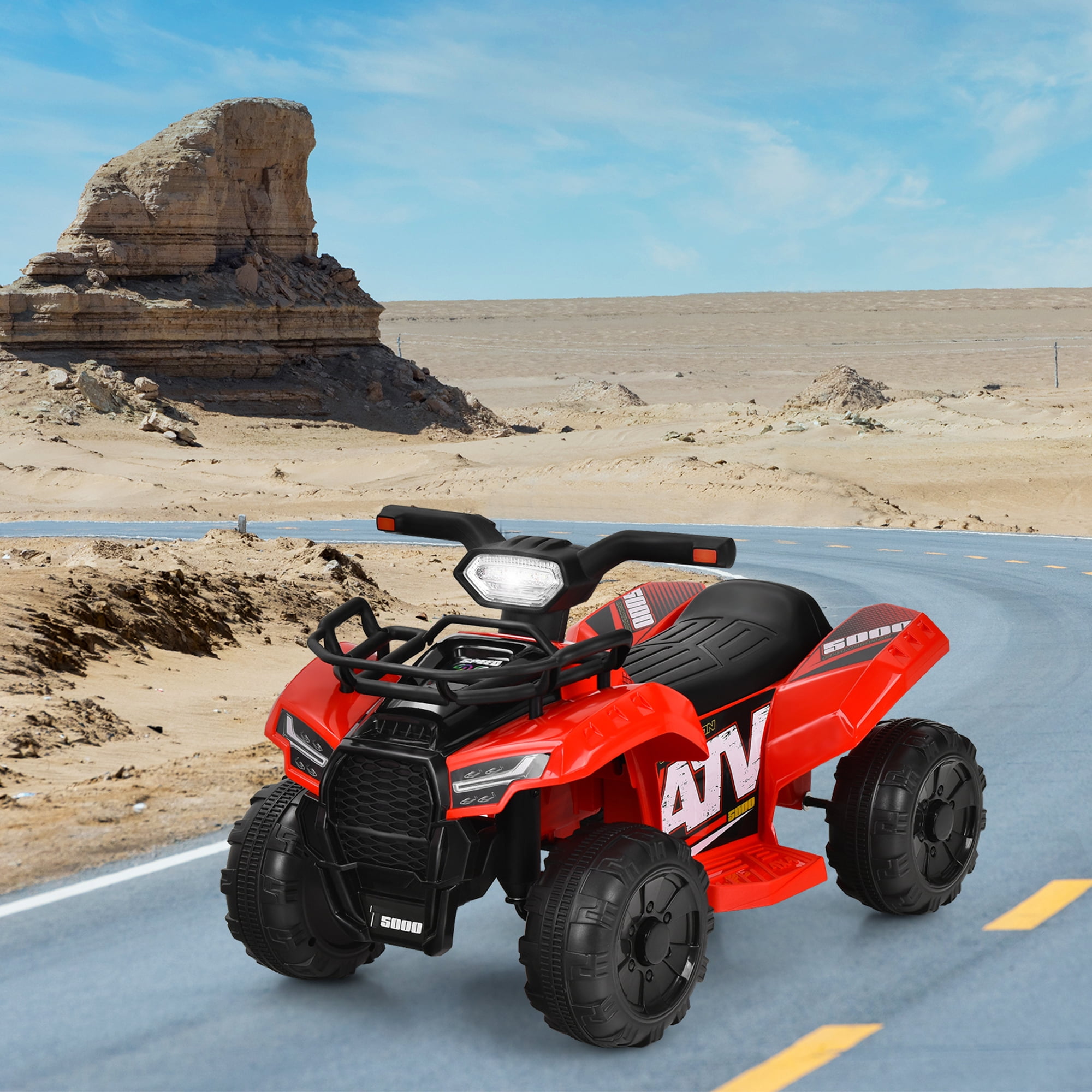 Gymax 6V 4 Wheels ATV Quad Ride On Car Kids Ride-On Toy w/ Music Horn LED Light Red