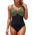 thumbnail image 2 of HUAXUN Womens Swimsuits One Piece Front Crisscross V Neck Ruched Bathing Suit Tummy Control Modest Swim Suits(Army Green,XXL), 2 of 3
