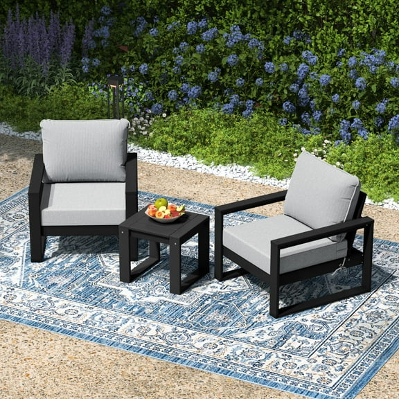 WestinTrends Montara Outdoor Modern 3-Piece HDPE Patio Sofa Set with Side Table, Light Gray