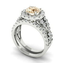 Clara Pucci 18K White Gold Round Cut 1Ct Natural Morganite Engagement Ring   Matching Band - Luxury Box Included