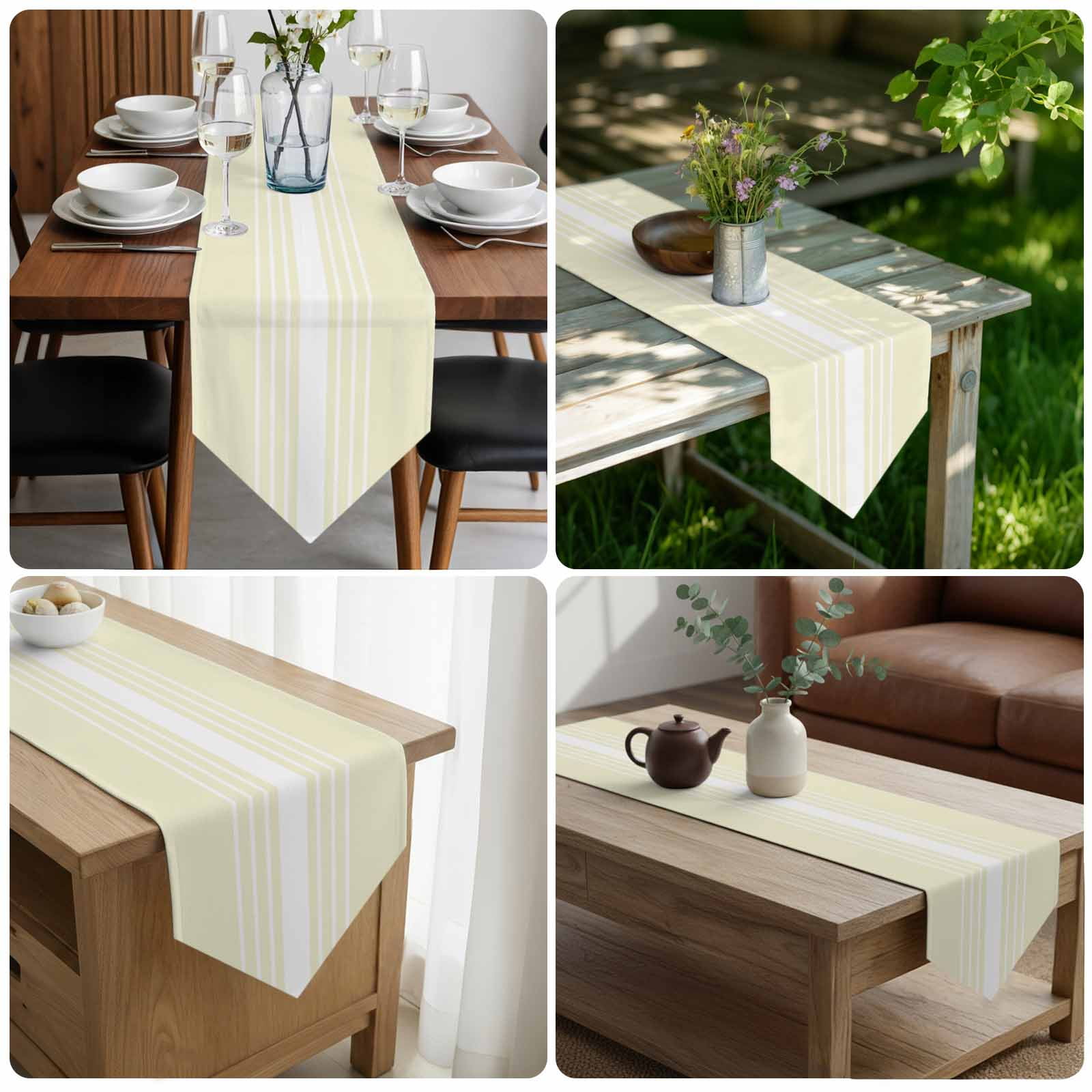 Cream White Stripe Table Runner Linen Burlap Table Runner 60 Inches Long Modern Rustic Vertical Striped Dresser Scarves for Kitchen Island Coffee Dining Room Party Holiday Decoration 13"x60"