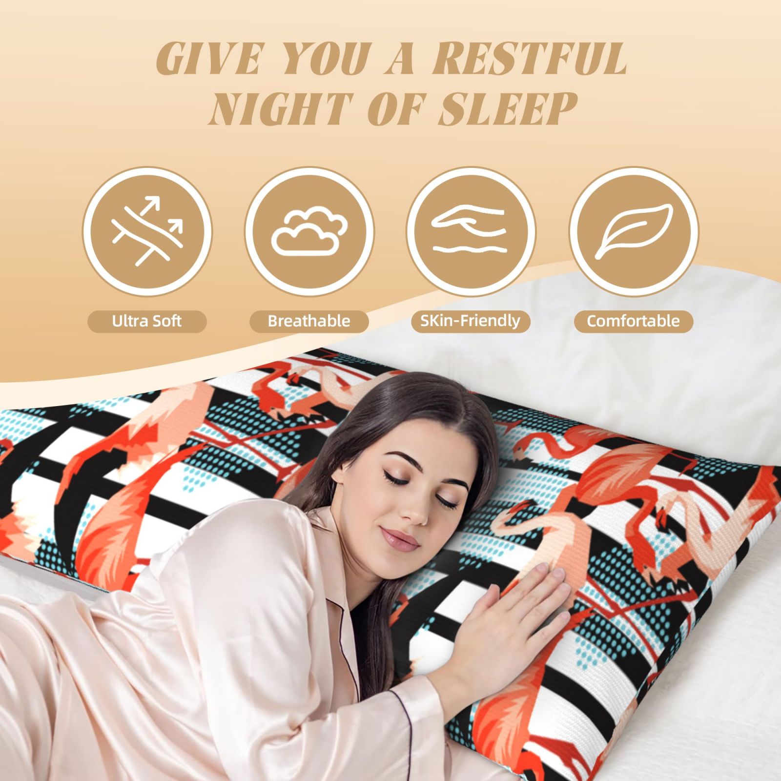 Naloa Cool Flamingo Super Soft 20x60 Body Pillow Case,Long Side Hidden Zipper（PILLOWS ARE NOT INCLUDED）