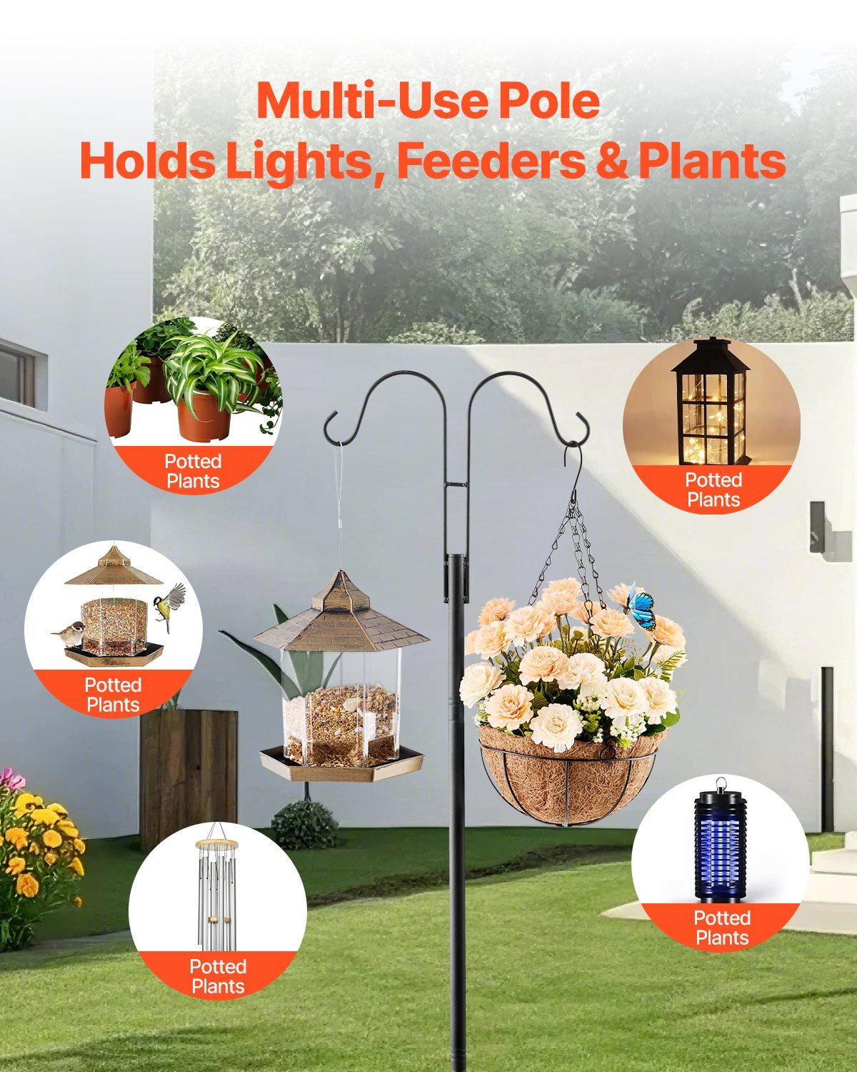 8-Pack 108" Heavy Duty Double Shepherd's Hooks – Sturdy Bird Feeder Poles for Outdoors, Hanging Plants, Lanterns & Garden Decor