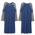 thumbnail image 6 of Women Long Sleeve Nightgown Loose Fit Sleepshirt Spring Fall Calf-Length Soft House Dress Round Neck Comfy Sleepwear Loungewear, Blue S-3XL, 6 of 9