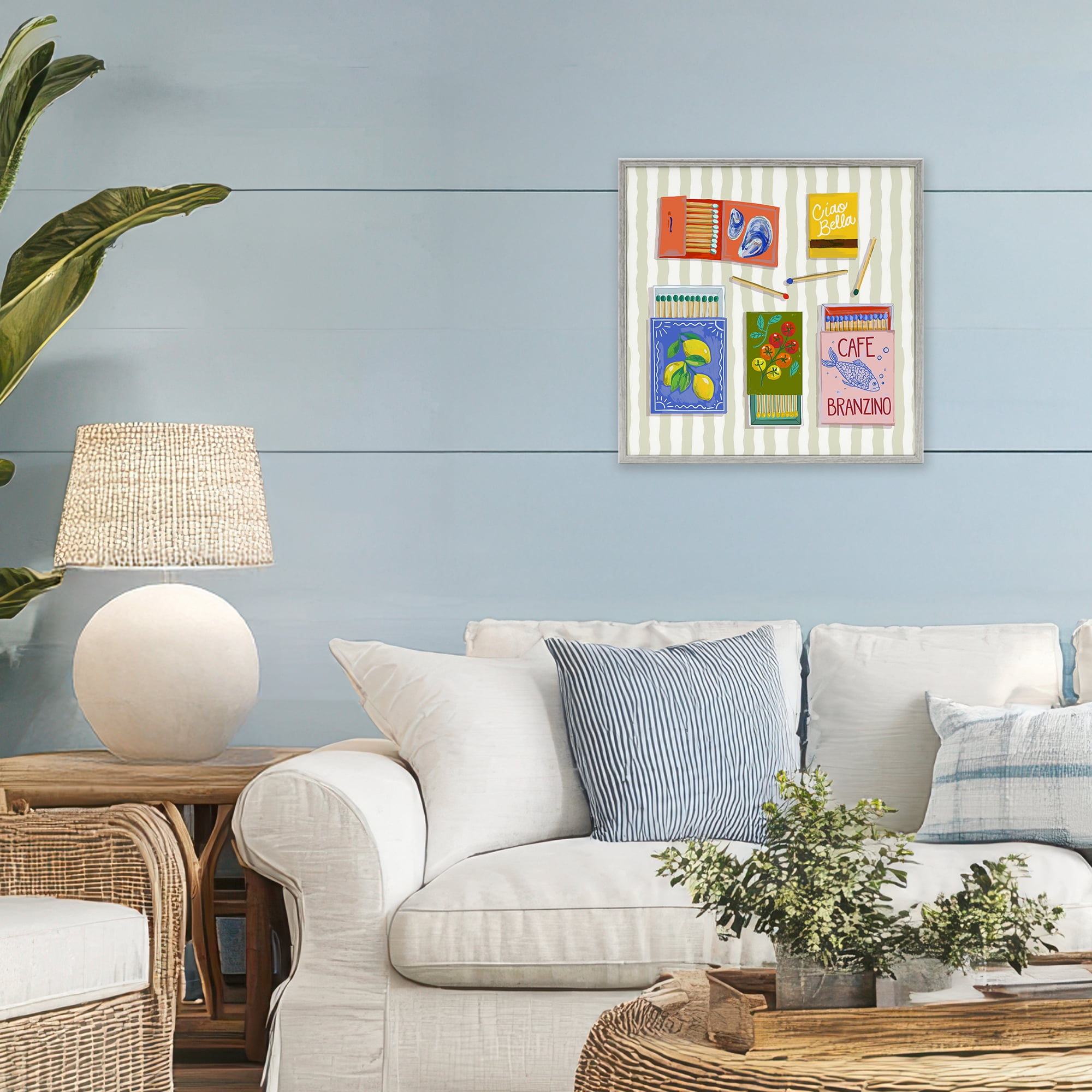 Stupell Industries Ciao Bella Seaside Matchboxes Gray Framed Giclee Art, design by Rachel Nerney