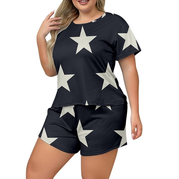 Women's Pajama Sets Trendy T Shirt And Shorts Plus Size Womens Pjs,Black,2XL