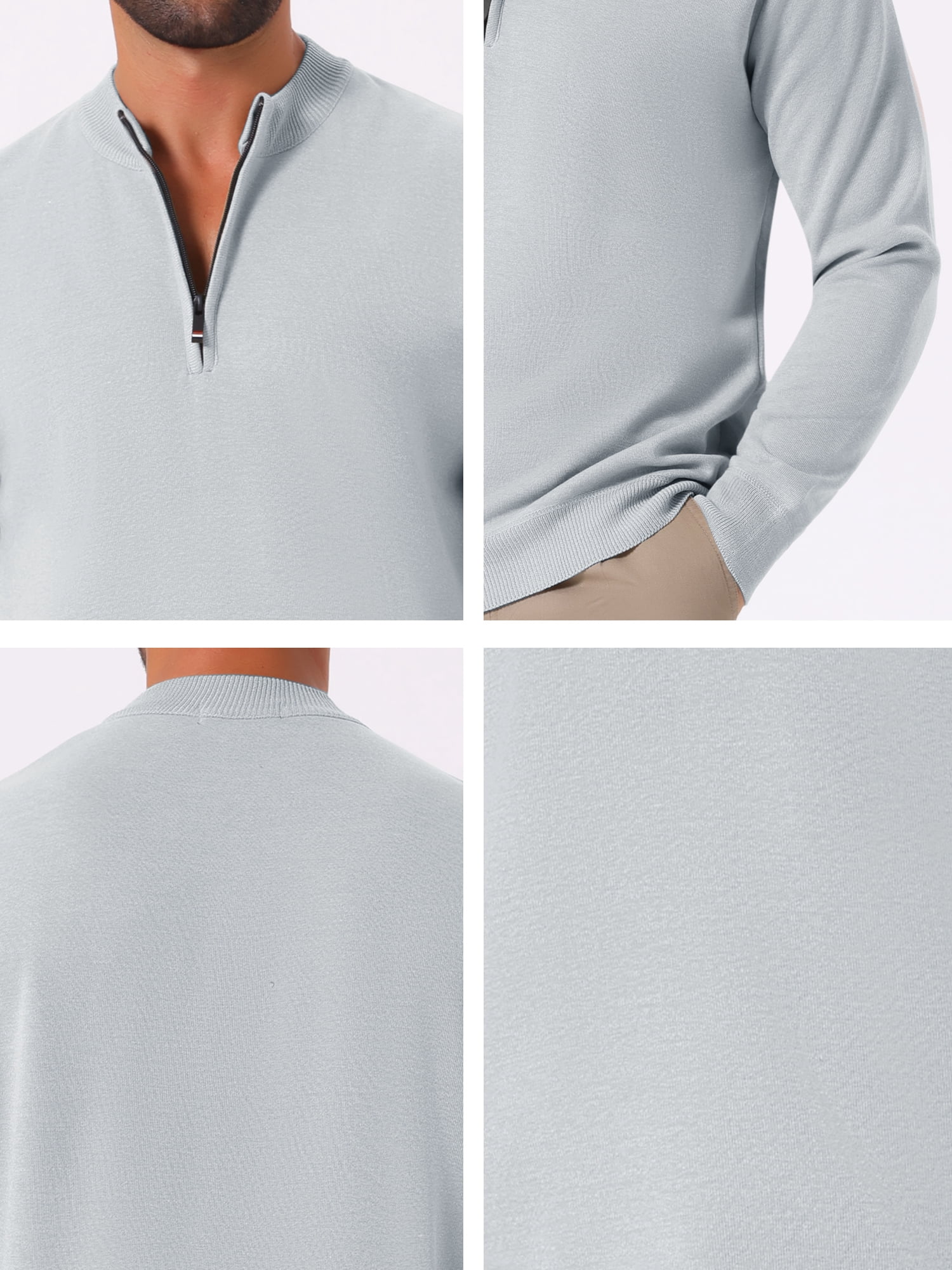 DARING DIVA Men's Mock Neck Pullover Quarter Zip Knitted Polo Sweater XL Light Gray