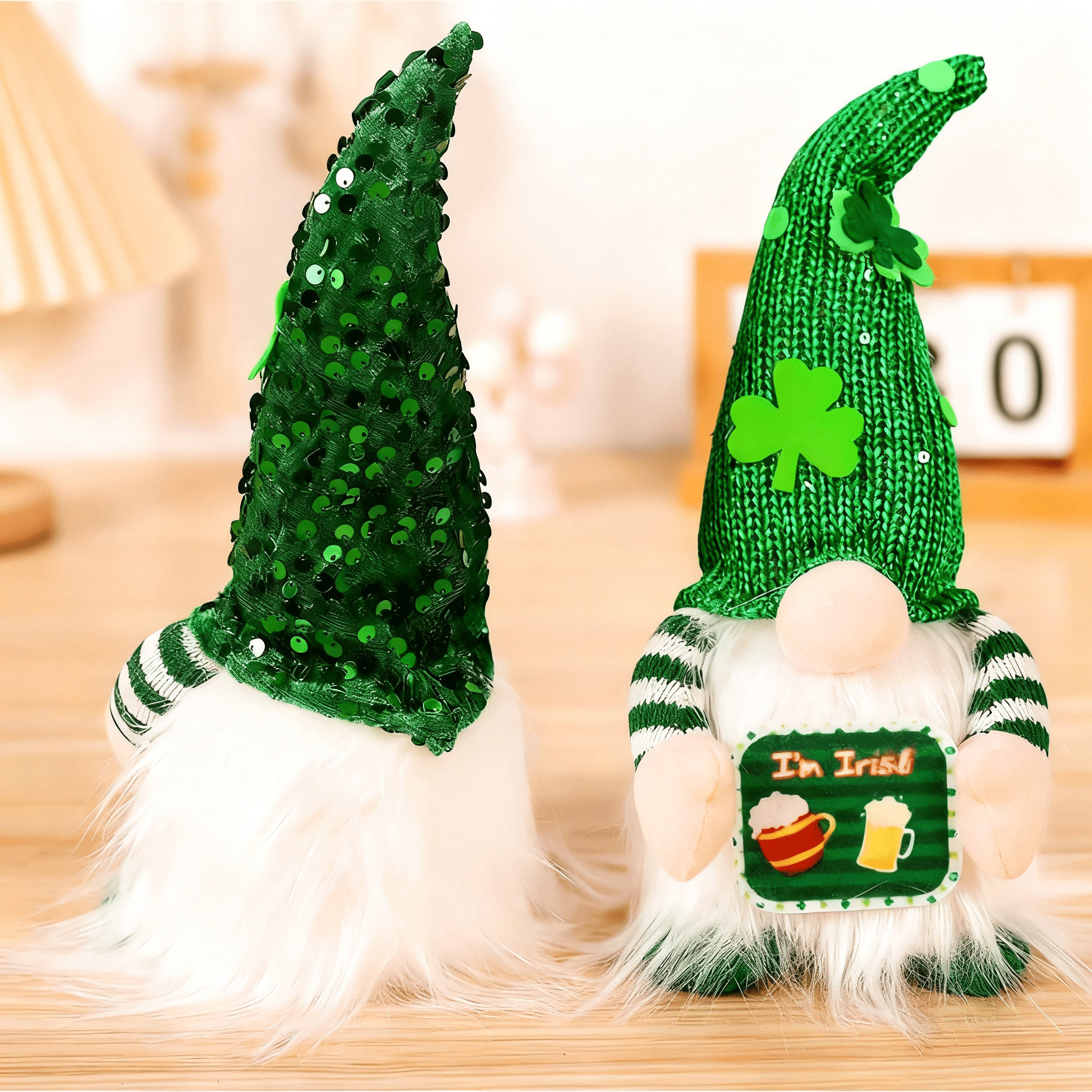 St Patrick's Day Gnome Plush with LED Lights Lucky Irish Guardian Decor