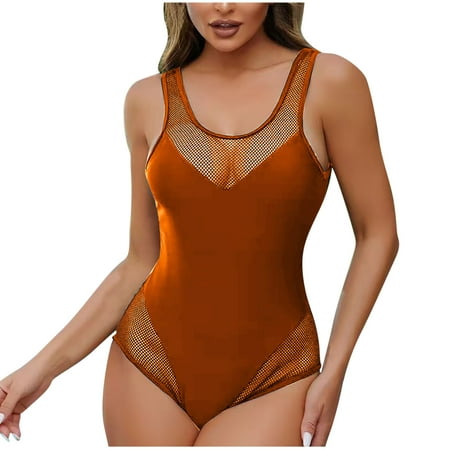 Virmaxy Women s Solid Color One-piece Tankini Swimsuit Backless Strappy Swimwear With Bra Padded Without Steel Sexy Tummy Control Bath Swimsuit for Pool Party Vacation Orange-1 L