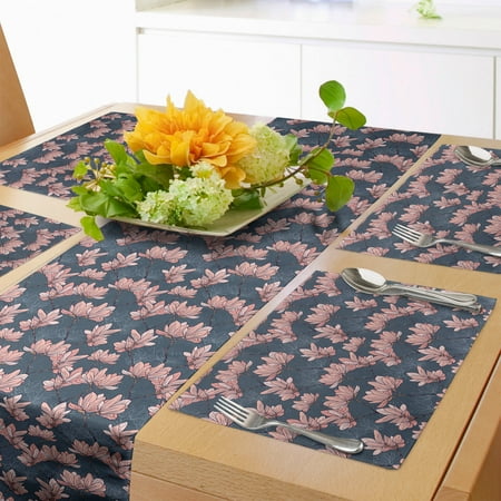 

Flowers Table Runner & Placemats Pattern with Magnolia Flowers in Japanese Style Tender Nature Garden Set for Dining Table Decor Placemat 4 pcs + Runner 12 x90 Dark Blue Coral by Ambesonne