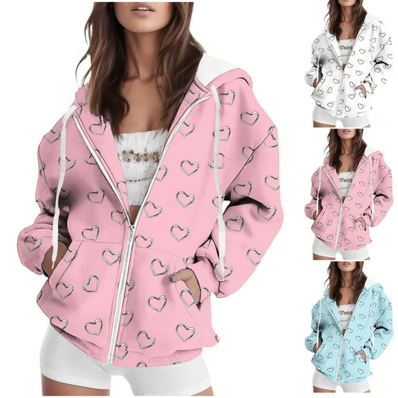 WRKEKC Hoodies for Women Printed Zipper Long Sleeve Hooded Sweatshirt Casual Daily Wear Pullover Top for Women