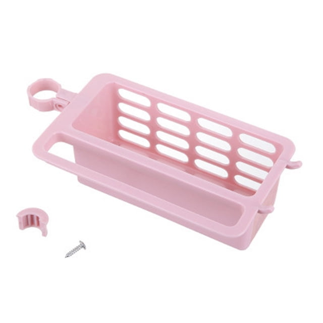 Oleegame 1PC Shower Soap Dish With Hook Kitchen Drainage Shelf Multifunctional Dishwashing Sponge Storage Rack Pink