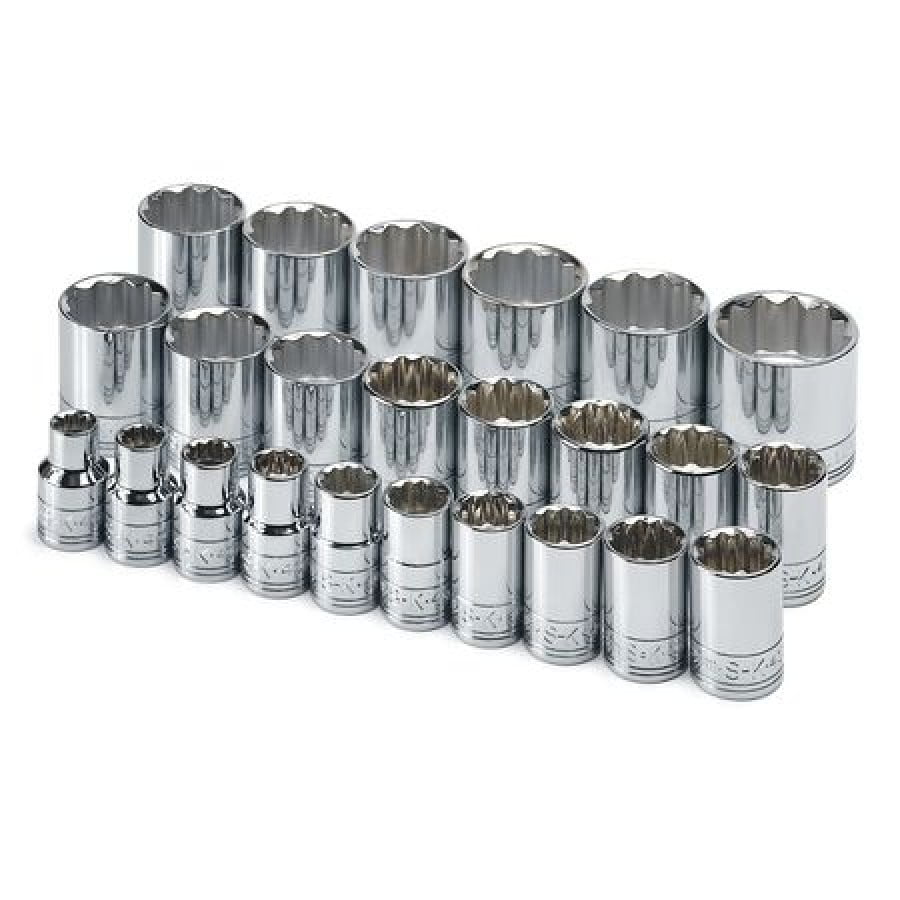 SK PROFESSIONAL TOOLS 1924 1/2 in Drive Socket Set, Metric, 24 pcs