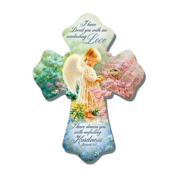 Glow Decor 8" Green and Blue Everlasting Love Angel Biblical Quoted Wall Cross