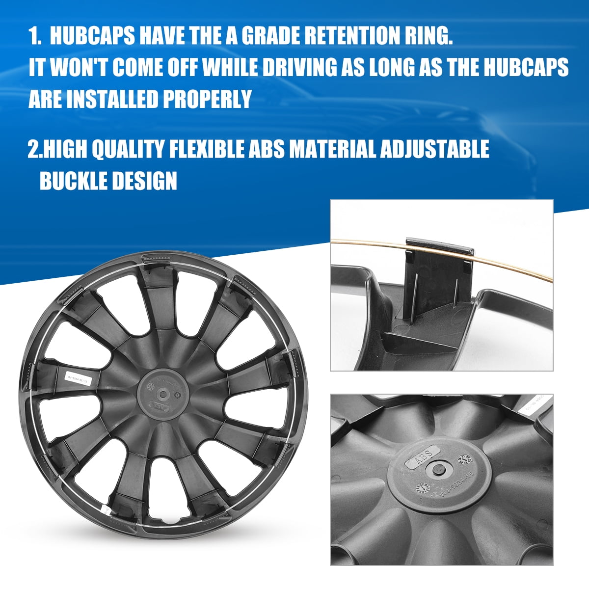 14" Universal Hubcaps for Steel Wheel Rims Cover Snap On installation Set of 4 ,PP Material Black Lacquer