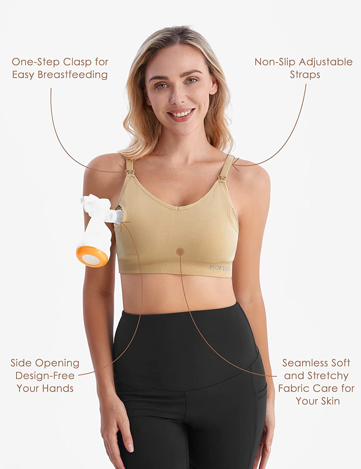 HOFISH Comfortable Hands-Free Pumping Bra for Breastfeeding Moms, All-Day  Support Nursing Bra, Compatible with Most Breast Pump Black/Dblue S : :  Clothing, Shoes & Accessories